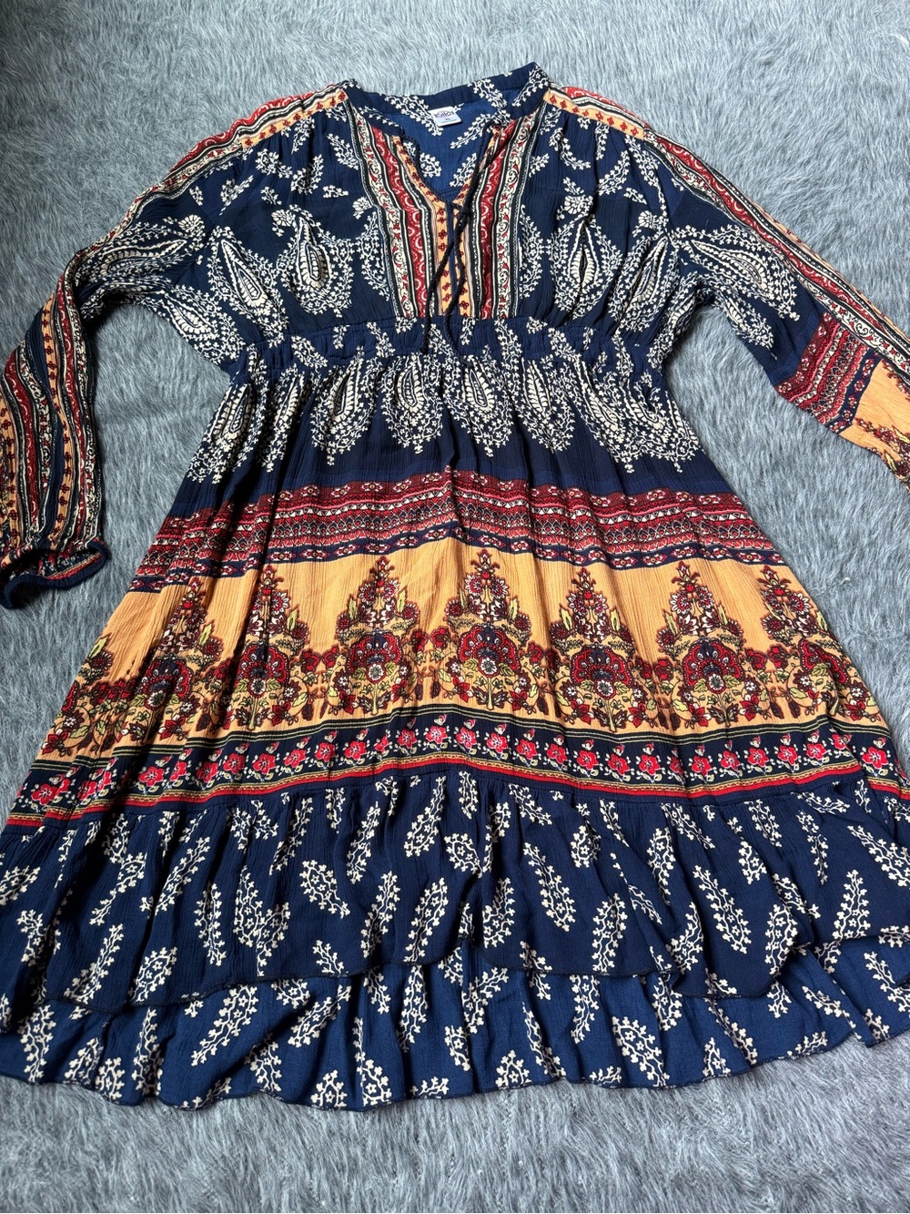 Bila Boho Floral Midi Dress in Navy and Mustard